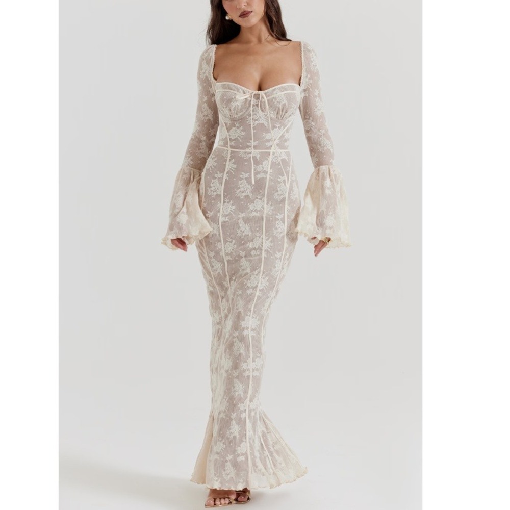 House of CB Women's Vintage Cream Delilah Lace Maxi Dress Size L+ Plus(10-12)NWT - Picture 4 of 13